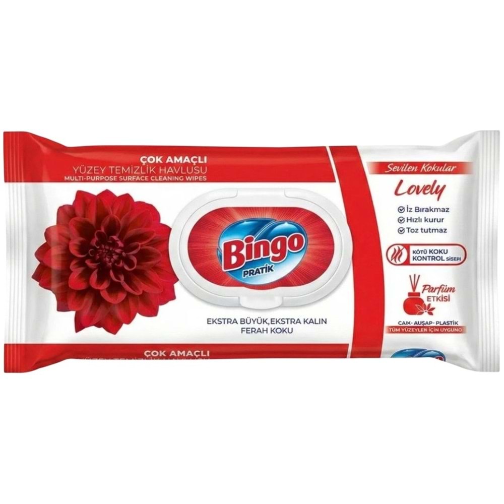 Bingo Clean Yüzey Temizlik Havlusu 96 Yaprak Sevilen Kokular Lovely - Gül Plastik Kapaklı