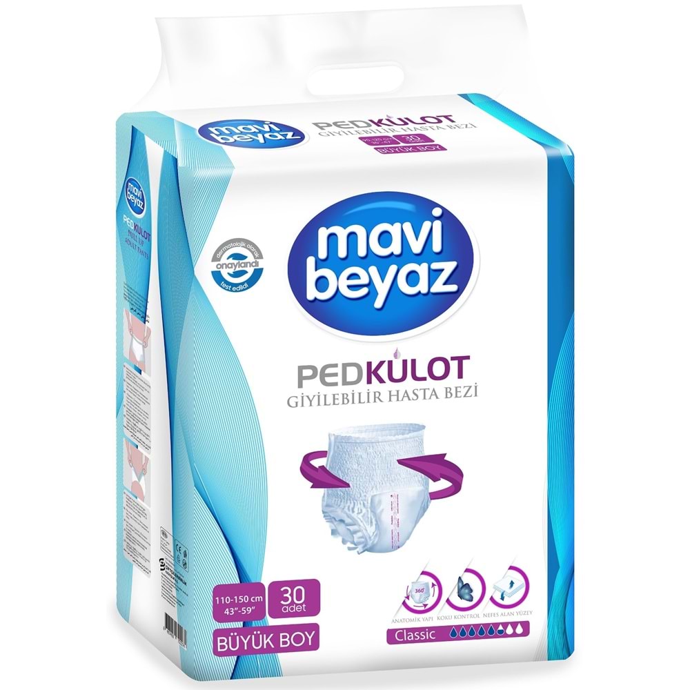 Mavi Beyaz Ped Emici Külot Yetişkin Bezi L - Large - Büyük (30 Adet)