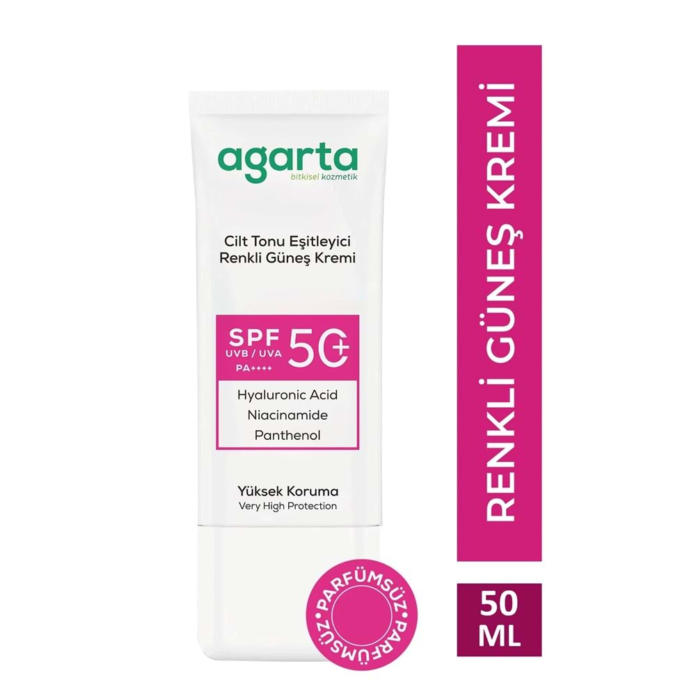 Agarta Cilt Tonu Eşitleyici Renkli Kapatıcı Etkili Spf+50 Faktör Güneş Kremi 50 ML