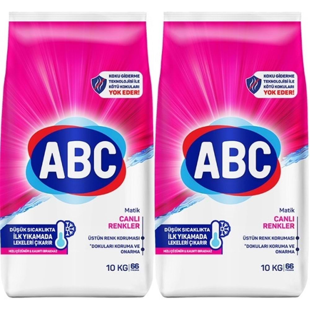 Abc Matik Toz Çamaşır Deterjanı 20KG (2PK*10KG) Canlı Renkler (132 Yıkama)