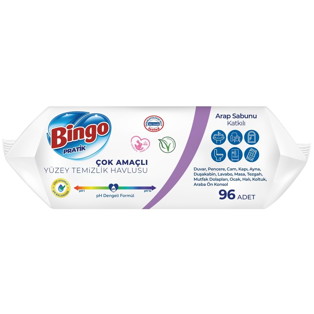 Bingo Clean Yüzey Temizlik Havlusu 96 Yaprak Lavanta Kokulu Plastik Kapaklı (5 Li Set) 480 Yaprak