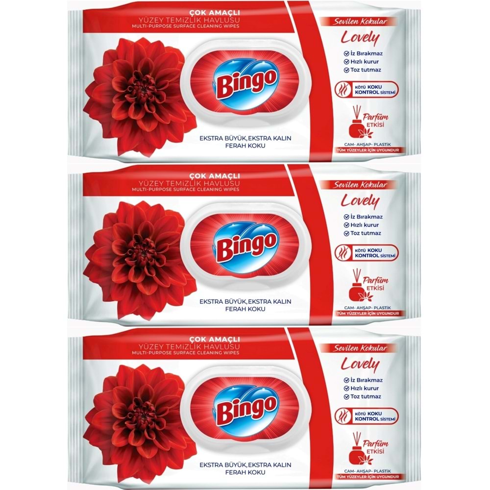 Bingo Clean Yüzey Temizlik Havlusu 96 Yaprak Sevilen Kokular Lovely - Gül (3 Lü Set) 288 Yaprak