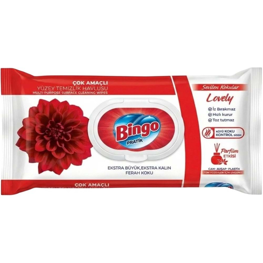 Bingo Clean Yüzey Temizlik Havlusu 96 Yaprak Sevilen Kokular Lovely - Gül (6 Lı Set) 576 Yaprak