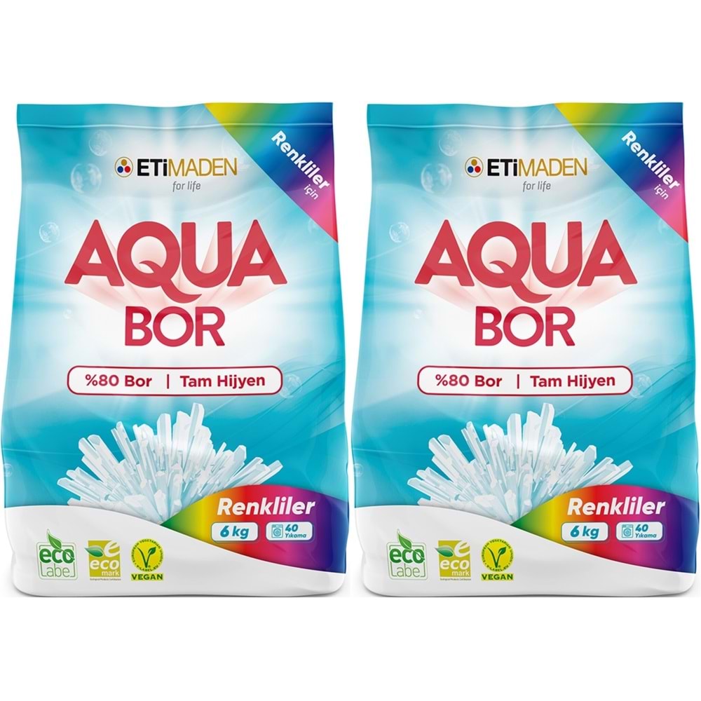 AquaBor Matik Toz Çamaşır Deterjanı 12KG (Renkliler İçin) 80 Yıkama (2PK*6KG)