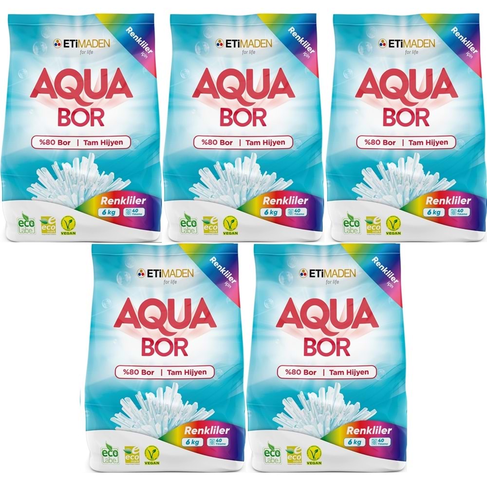 AquaBor Matik Toz Çamaşır Deterjanı 30KG (Renkliler İçin) 200 Yıkama (5PK*6KG)