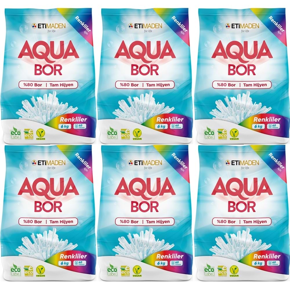 AquaBor Matik Toz Çamaşır Deterjanı 36KG (Renkliler İçin) 240 Yıkama (6PK*6KG)