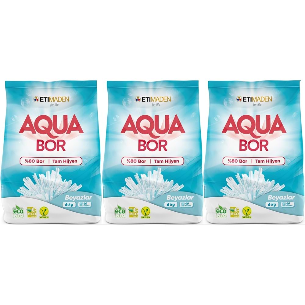 AquaBor Matik Toz Çamaşır Deterjanı 18KG (Beyazlar İçin) 120 Yıkama (3PK*6KG)