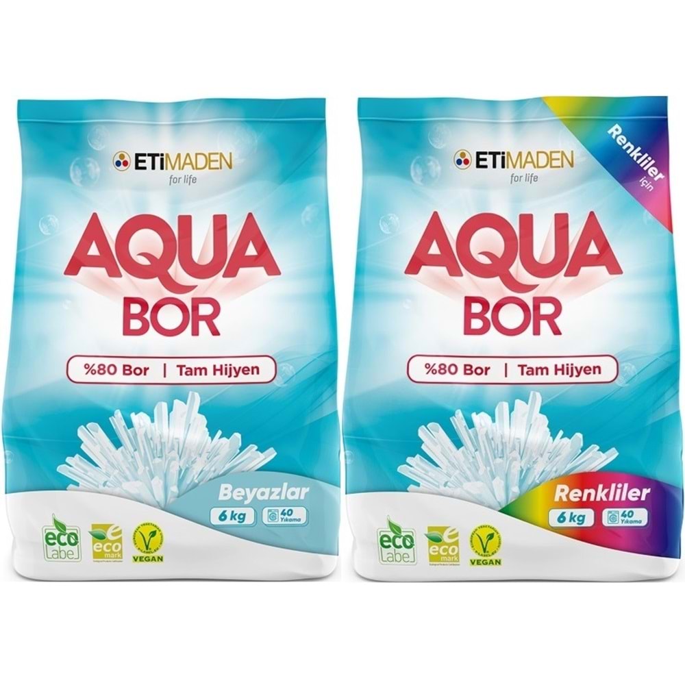 AquaBor Matik Toz Çamaşır Deterjanı 12KG Beyazlar+Renkliler 80 Yıkama (2PK*6KG)