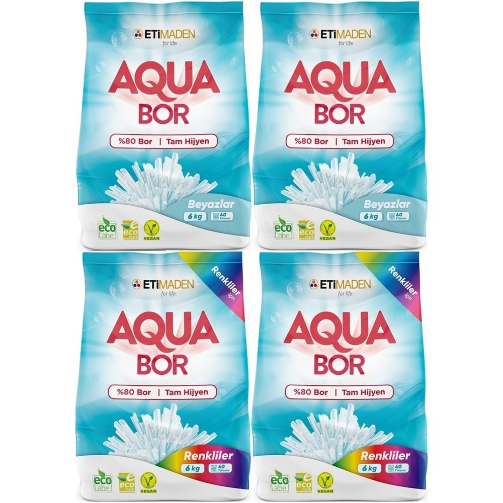AquaBor Matik Toz Çamaşır Deterjanı 24KG Beyazlar+Renkliler 160 Yıkama (4PK*6KG)