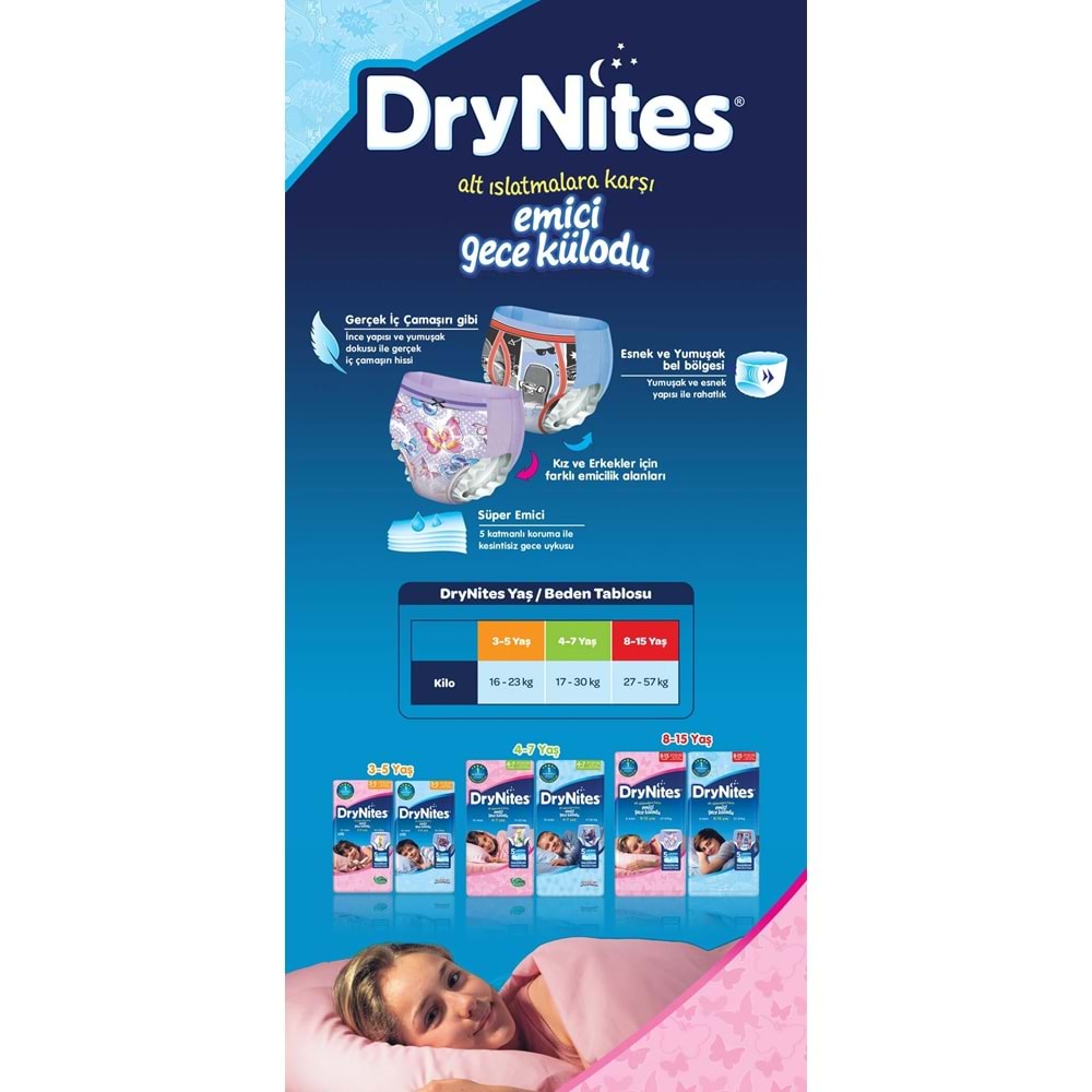 Drynites Emici Gece Külodu/Külot Bez Erkek 4-7 Yaş 17-30KG Small 30Adet 3PK*10 Alt Islatmalara Karşı