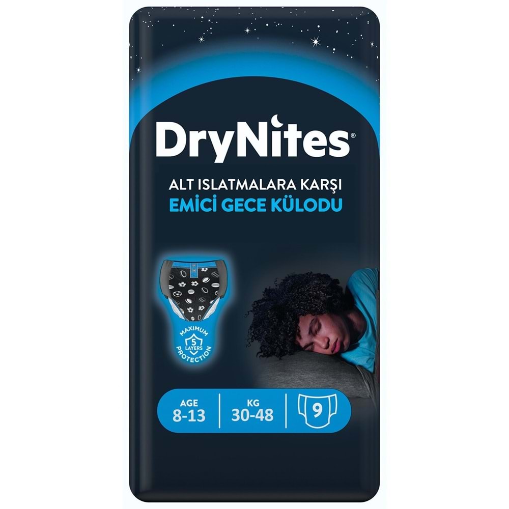Drynites Emici Gece Külodu/Külot Bez Erkek 8-13 Yaş 30-48KG Large 81 Adet 9PK*9 AltIslatmalara Karşı