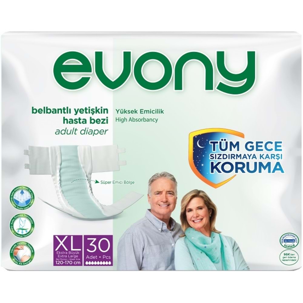 Evony Yetişkin Bezi Bel Bantlı Tekstil Yüzey Ekstra Büyük 60 Adet+ Yatak Koruyucu Örtü 30 Adet