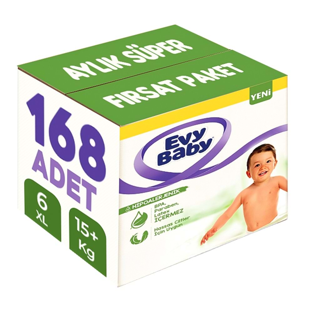 Evy Baby Bebek Bezi 6 Beden 15+ KG Ekstra large 168 Adet Aylık Süper Fırsat Pk