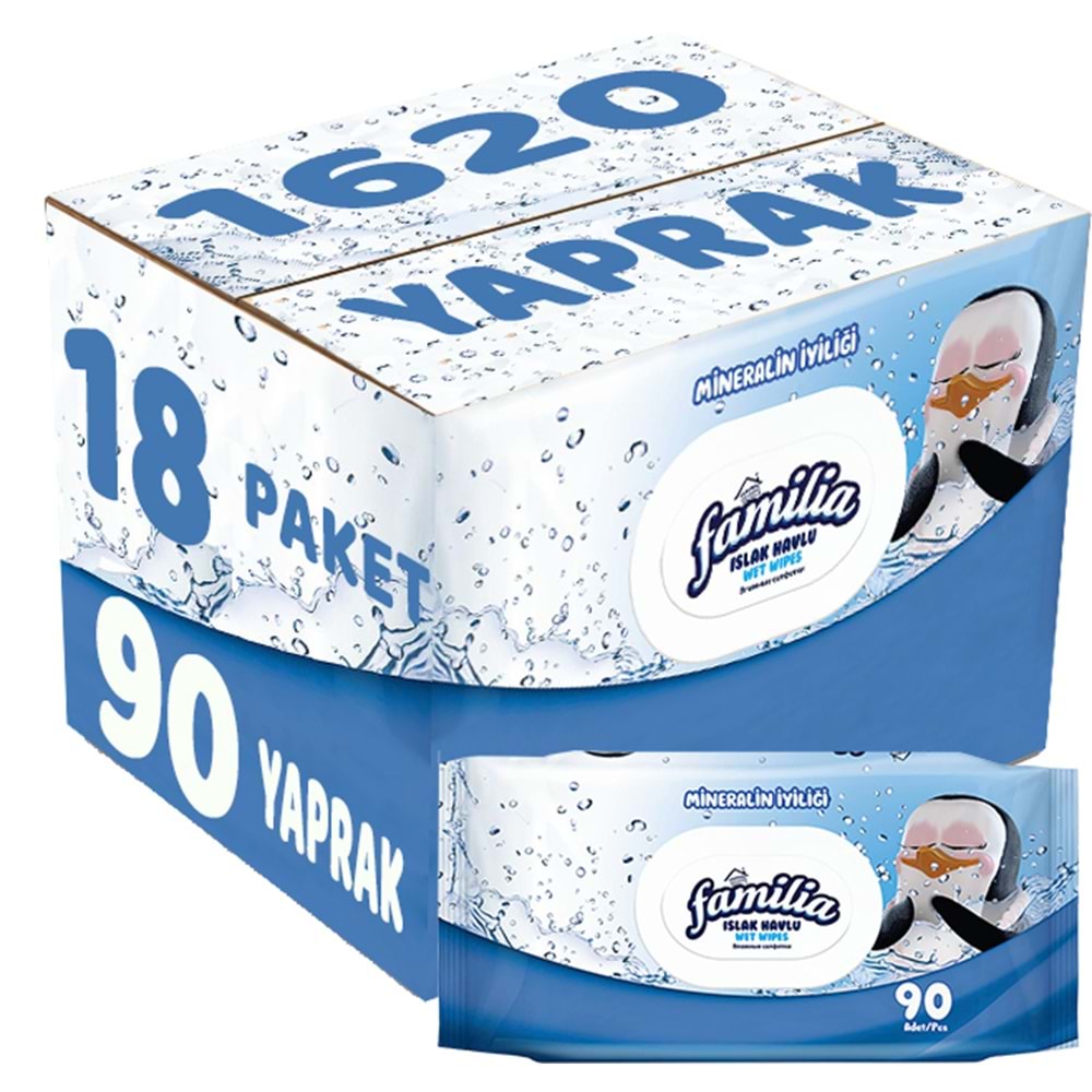 Familia Islak Havlu Mendil Mineralin İyiliği 90 Yaprak Plastik Kapaklı 18 Li Set 1620 Yaprak