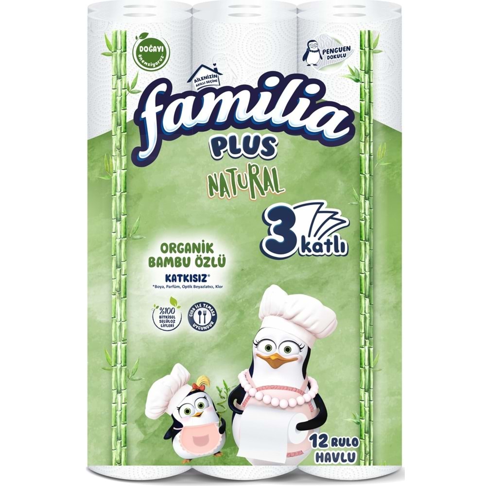 Familia Kağıt Havlu Natural (3 Katlı) Organik Bambu özlü 24 Lü Pk (2PK*12)