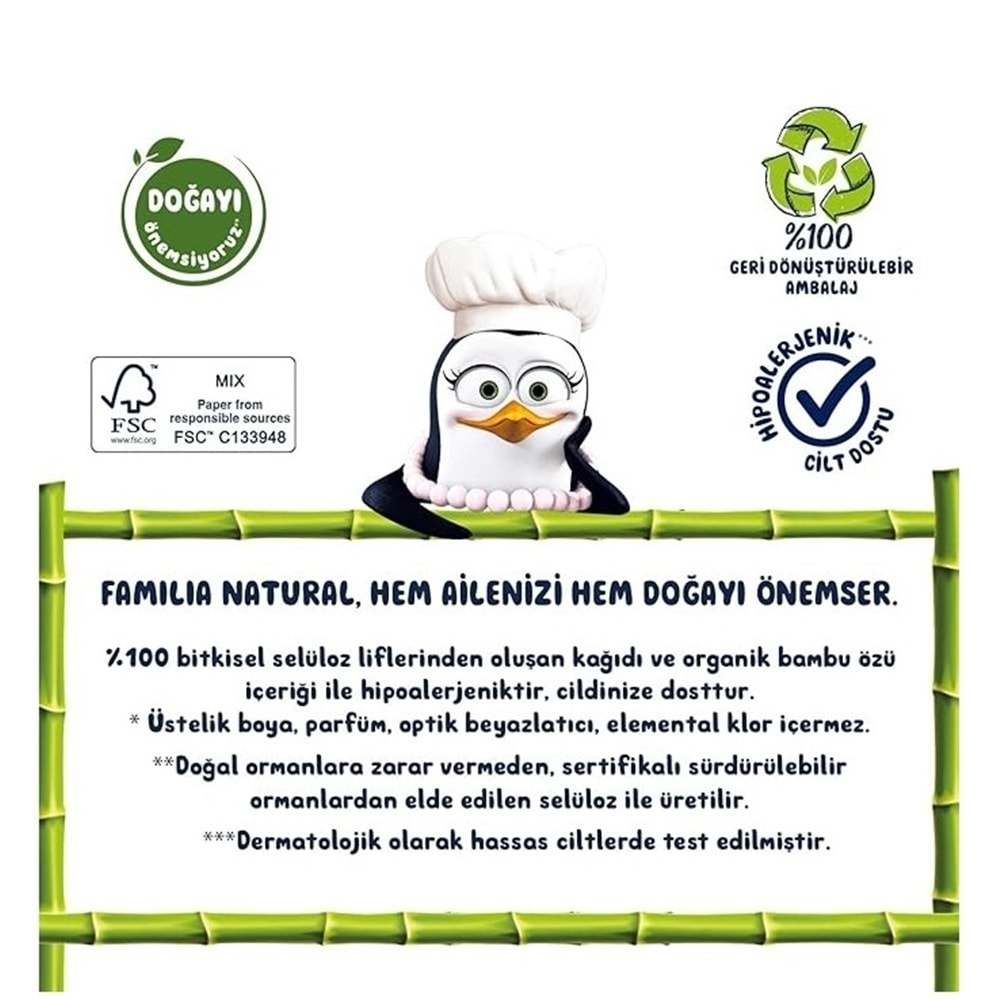Familia Kağıt Havlu Natural (3 Katlı) Organik Bambu özlü 24 Lü Pk (2PK*12)