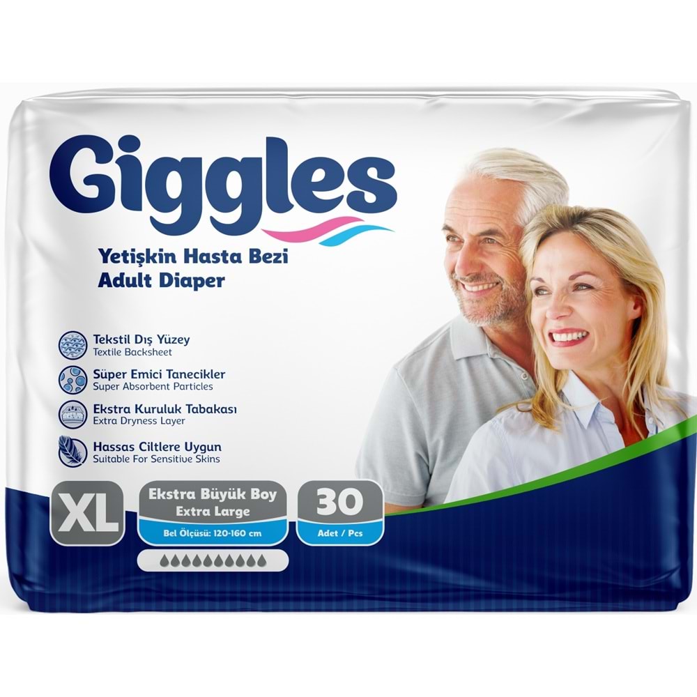 Giggles Yetişkin Bezi Bel Bantlı Tekstil Yüzey Ekstra Büyük (XL) 90 Adet (3PK*30)