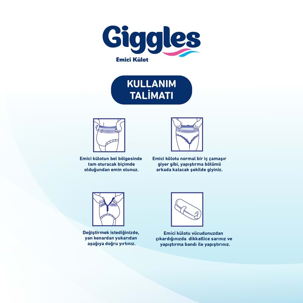 Giggles Yetişkin Bezi Emici Külot Ekstra Büyük (XXL) (Bel Ölçüsü 150 - 200 CM) 60 Adet