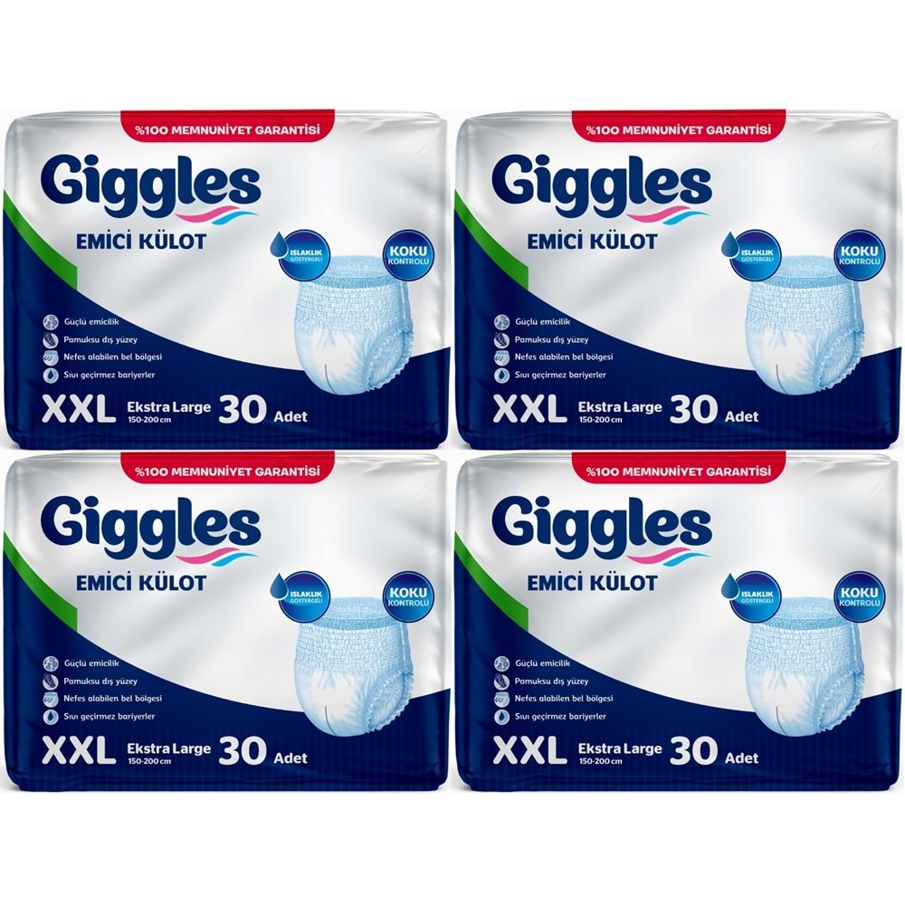 Giggles Yetişkin Bezi Emici Külot Ekstra Büyük (XXL) (Bel Ölçüsü 150 - 200 CM) 120 Adet