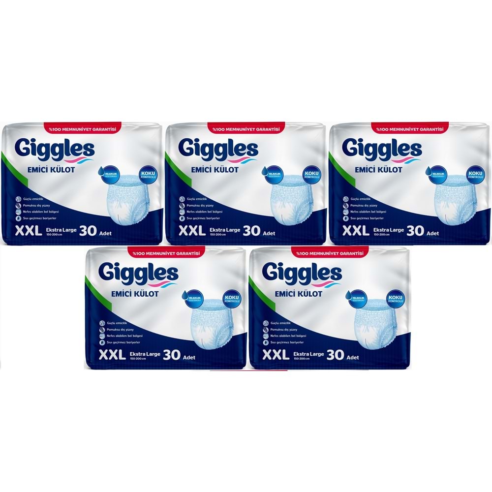 Giggles Yetişkin Bezi Emici Külot Ekstra Büyük (XXL) (Bel Ölçüsü 150 - 200 CM) 150 Adet