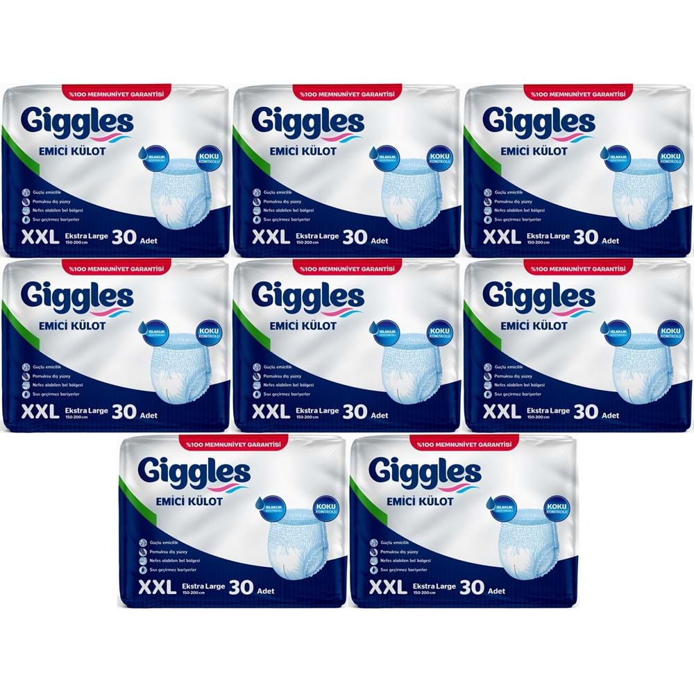 Giggles Yetişkin Bezi Emici Külot Ekstra Büyük (XXL) (Bel Ölçüsü 150 - 200 CM) 240 Adet