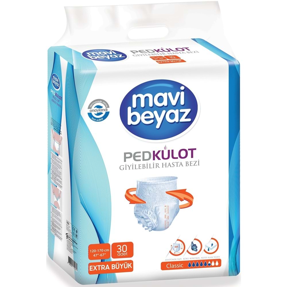 Mavi Beyaz Ped Emici Külot Yetişkin Bezi XL - Extra Large - Ekstra Büyük 240 Adet