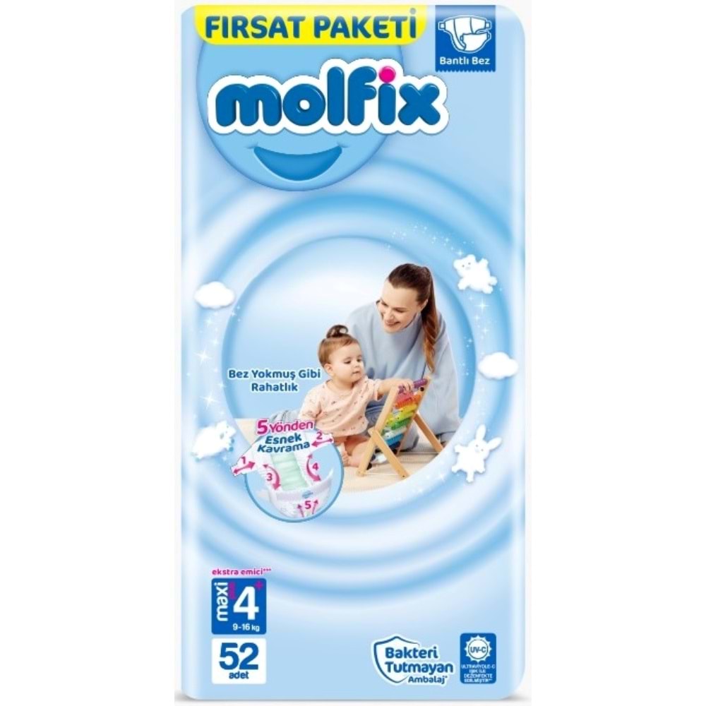 Molfix Bebek Bezi 4+ Beden 9-16 KG Maxi Plus 156 Adet Aylık Fırsat Pk