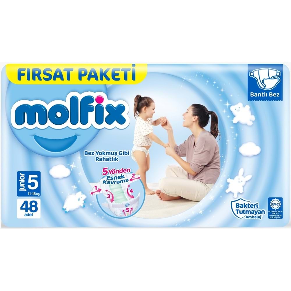 Molfix Bebek Bezi 5 Beden 11-18 KG Junior 96 Adet Ekonomik Fırsat Pk