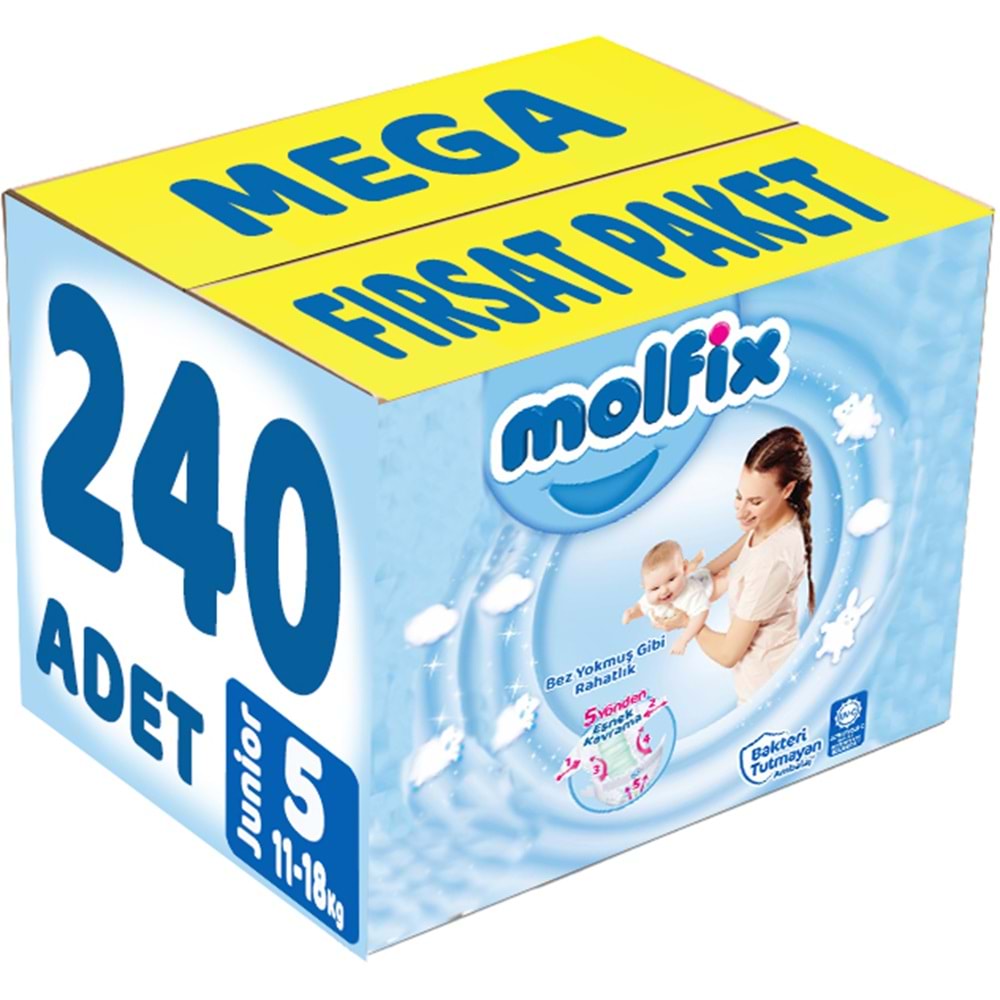 Molfix Bebek Bezi 5 Beden 11-18 KG Junior 240 Adet MeGa Fırsat Pk
