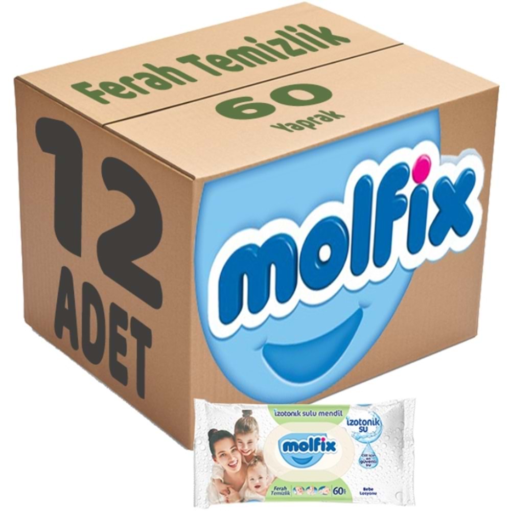 Molfix Islak Havlu Mendil İzotonik Ferah Temizlik 12 Li set 60 Yaprak Plastik Kapaklı