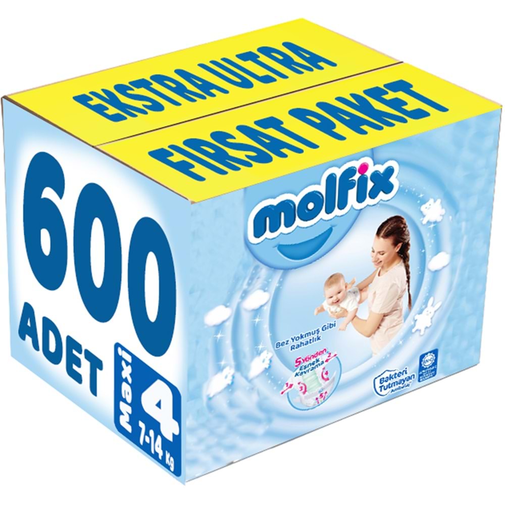 Molfix Bebek Bezi 4 Beden 7-14 KG Maxi 600 Adet Ekstra Ultra Fırsat Pk