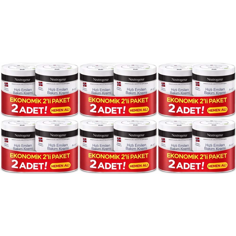 Neutrogena Norveç Formülü Hızlı Emilen Bakım Kremi 200ML+200ML 400ML Avantaj PK (6 Lı Set)