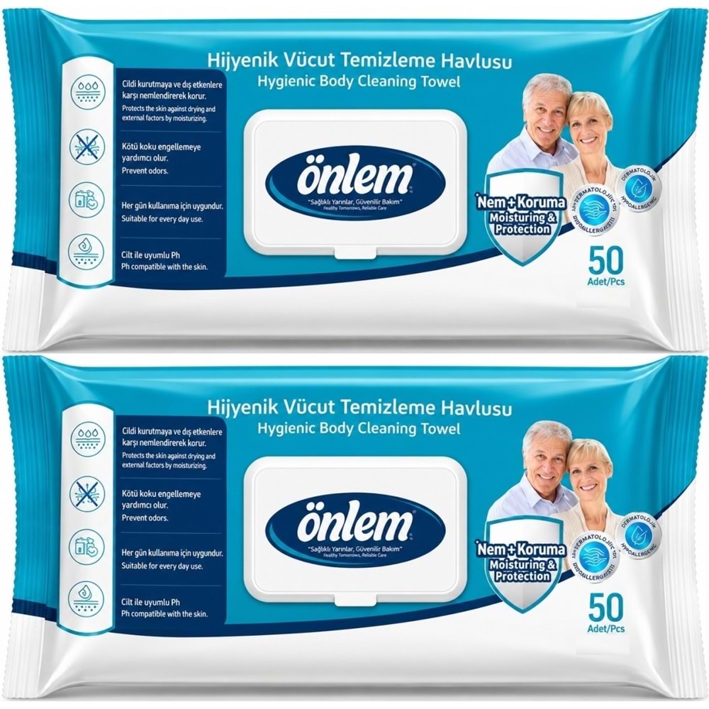 Önlem Hijyenik Vücut Temizleme Islak Mendil Havlu 100 Yaprak (2PK*50)