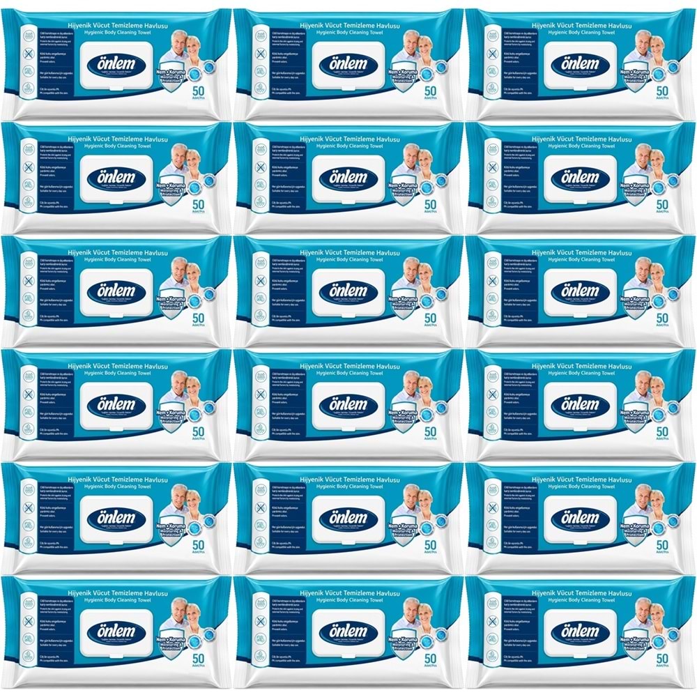 Önlem Hijyenik Vücut Temizleme Islak Mendil Havlu 900 Yaprak (18PK*50)