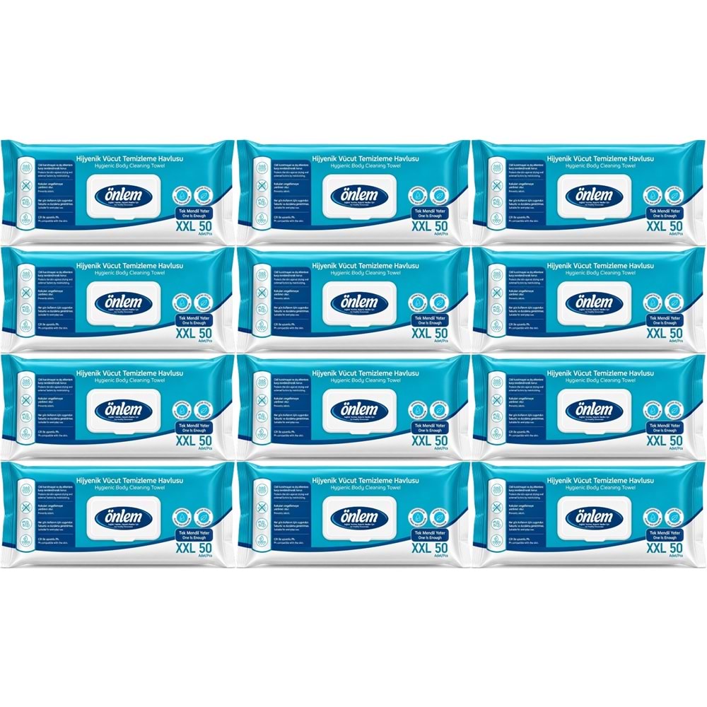Önlem Hijyenik Vücut Temizleme Islak Mendil Havlu 600 Yaprak (Ebat XXL) (12PK*50)
