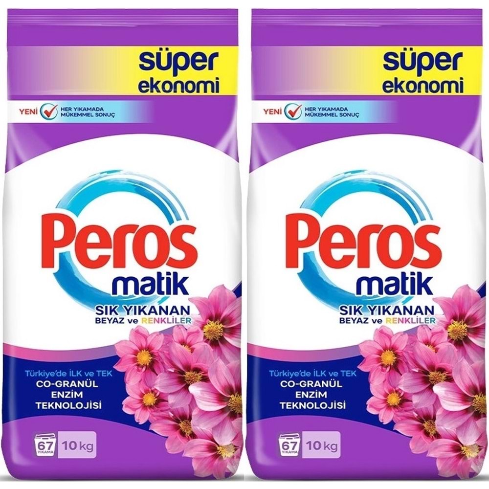 Peros Matik Toz Çamaşır Deterjanı 20KG Yıldız Çiçeği (Beyaz ve Renkliler) (134 Yıkama) (2PK*10KG)