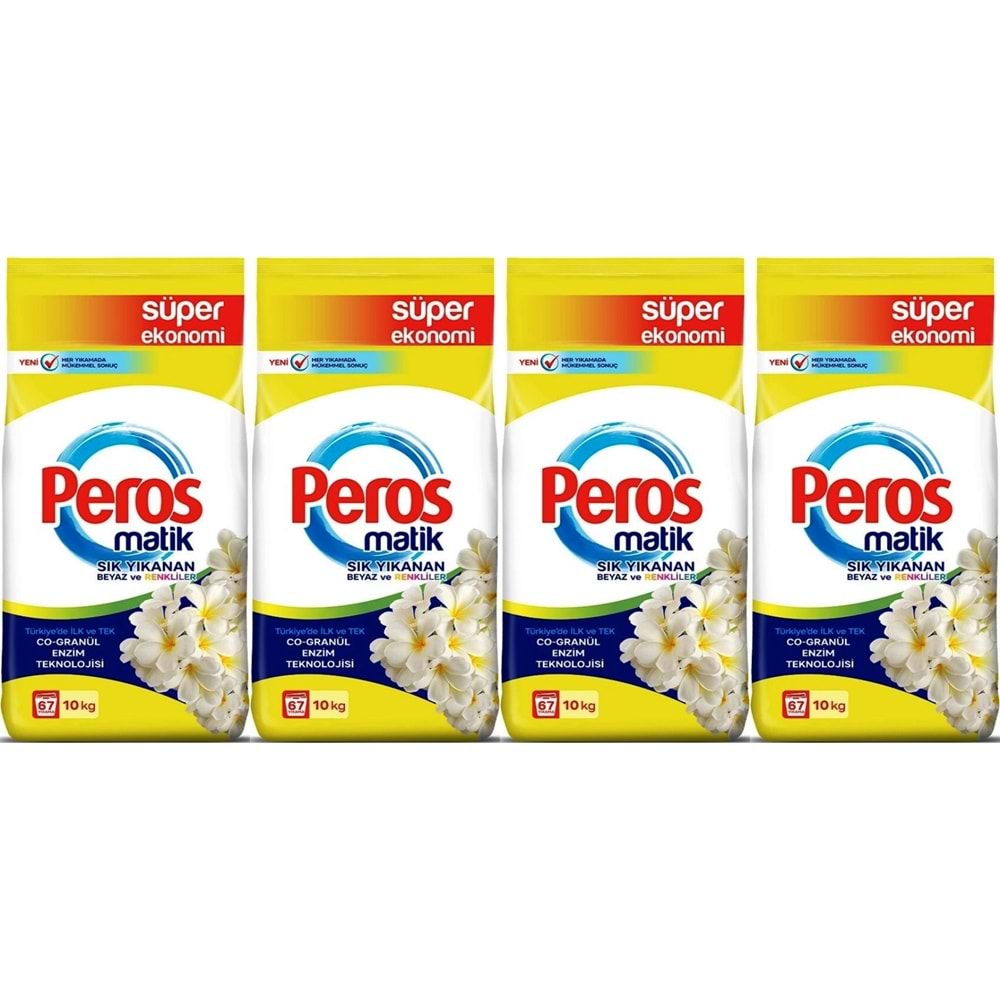 Peros Matik Toz Çamaşır Deterjanı 40KG Yasemin Çiçeği (Beyaz ve Renkliler) (268 Yıkama) (4PK*10KG)