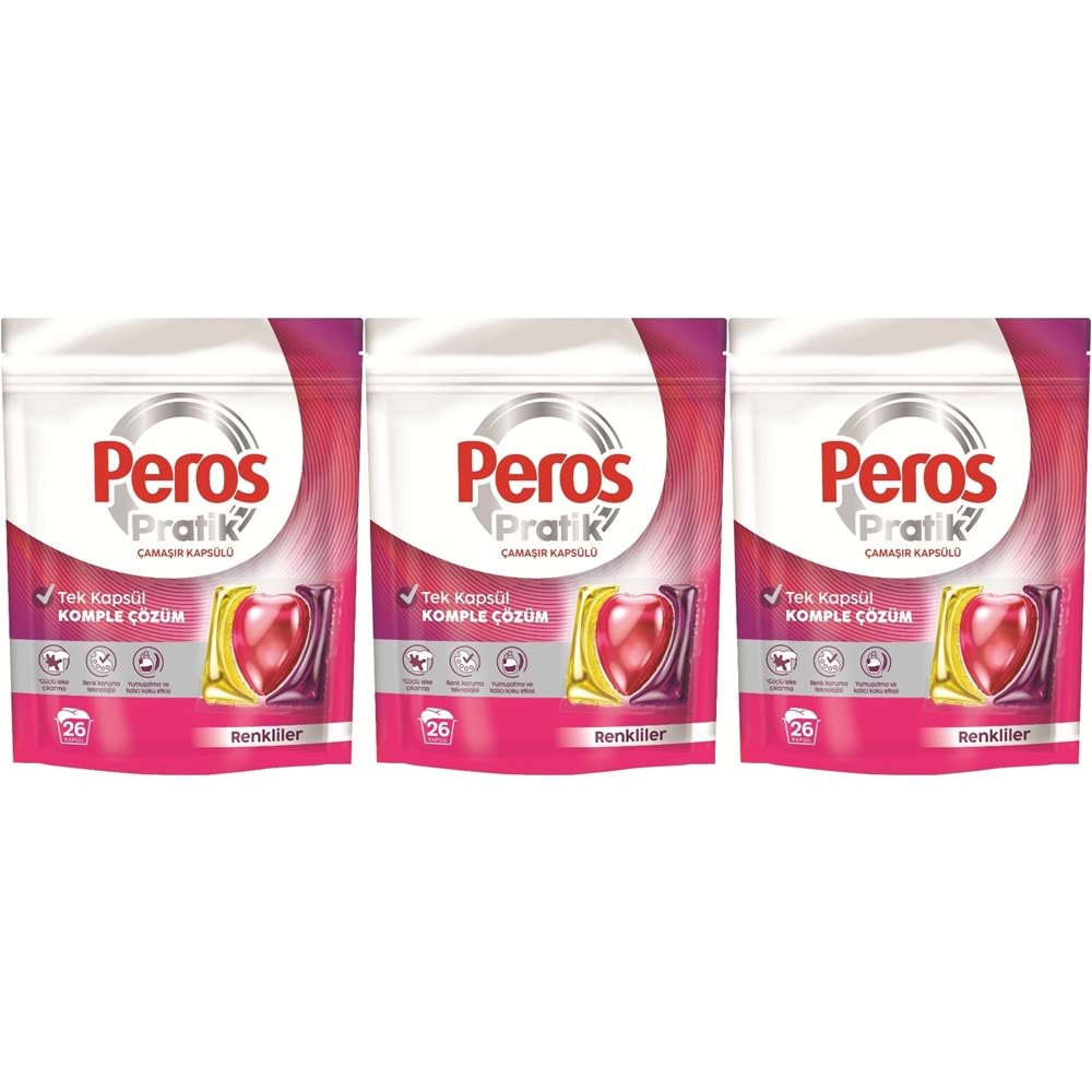 Peros Pratik Matik Çamaşır Deterjanı Kapsülü - Tableti 78 Adet Renkliler (3PK*26)