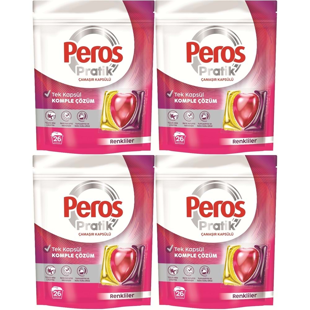 Peros Pratik Matik Çamaşır Deterjanı Kapsülü - Tableti 104 Adet Renkliler (4PK*26)