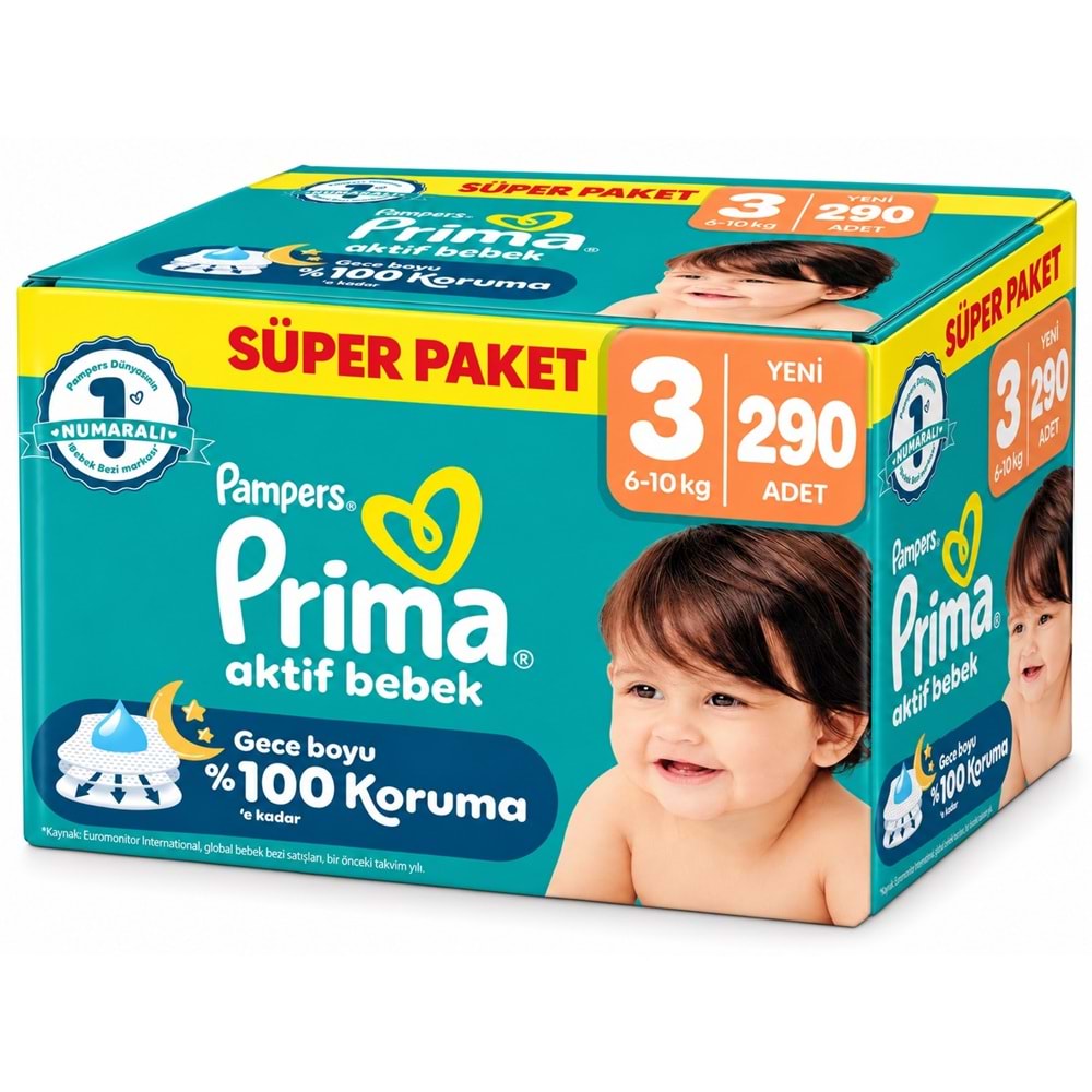 Prima Aktif Bebek Bebek Bezi 3 Beden 6-10 KG Midi 290 Adet Süper Mega Pk