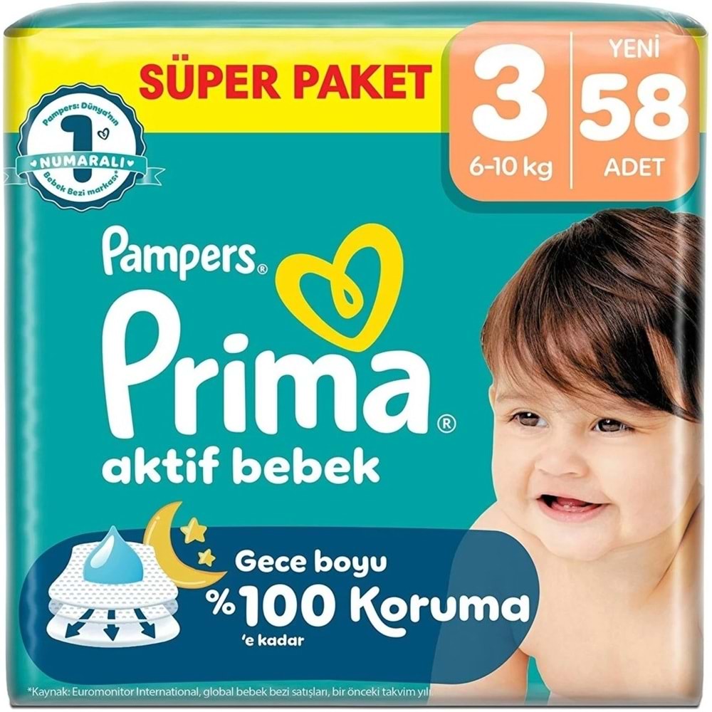 Prima Aktif Bebek Bebek Bezi 3 Beden 6-10 KG Midi 348 Adet Süper Avantaj Pk