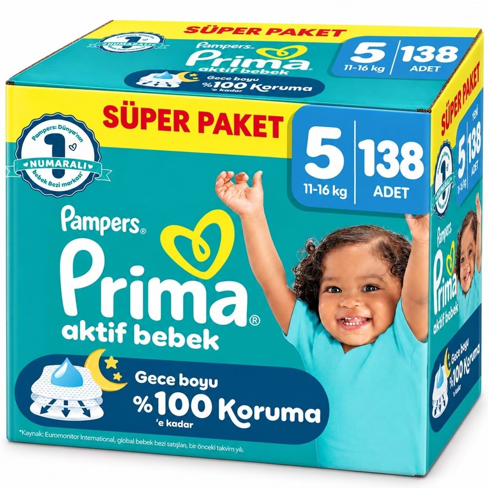 Prima Aktif Bebek Bebek Bezi 5 Beden 11-16 KG Junior 138 Adet Süper Fırsat Pk