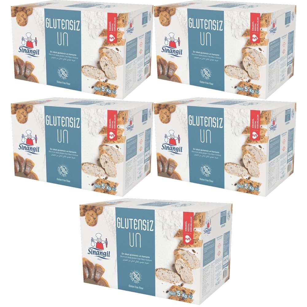 Sinangil Glutensiz Un 25KG (25000GR) Kutu Çölyak Diyetine Uygun (5PK*5KG)
