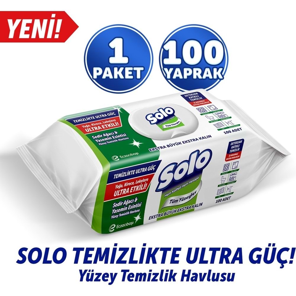 Solo Yüzey Temizlik Havlusu - Mendili 100 Yaprak Okaliptus & Çam Esintisi (2 Li Set) 200 Yaprak