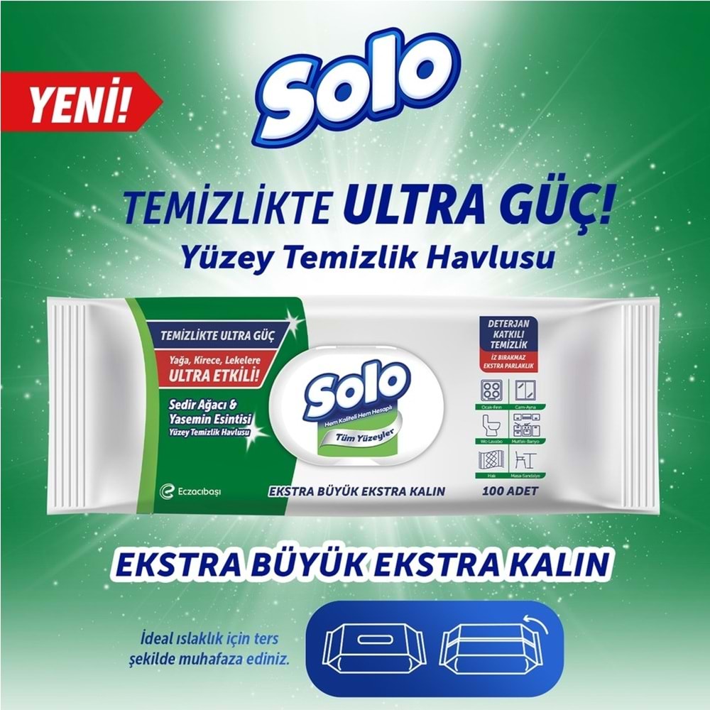 Solo Yüzey Temizlik Havlusu - Mendili 100 Yaprak Okaliptus & Çam Esintisi (2 Li Set) 200 Yaprak