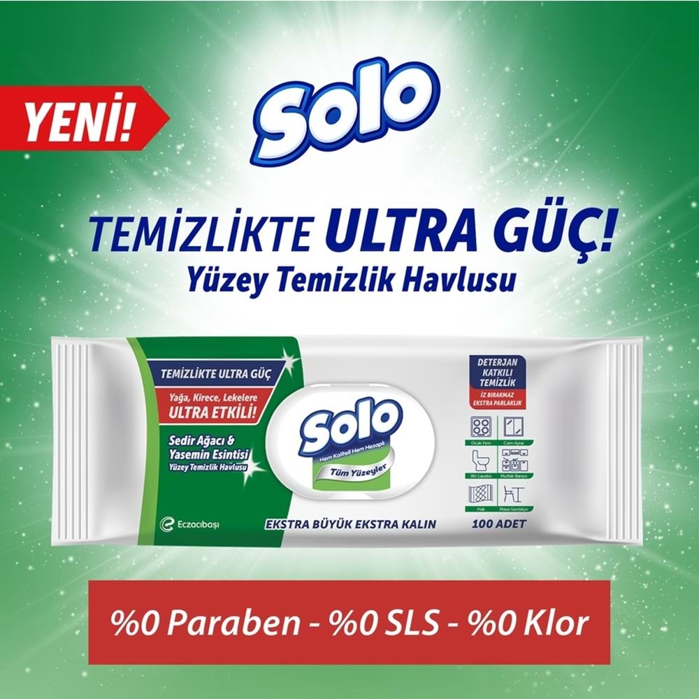 Solo Yüzey Temizlik Havlusu - Mendili 100 Yaprak Okaliptus & Çam Esintisi (2 Li Set) 200 Yaprak