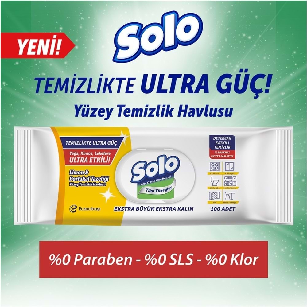 Solo Yüzey Temizlik Havlusu - Mendili 100 Yaprak Limon & Portakal Tazeliği (5 Li Set) 500 Yaprak