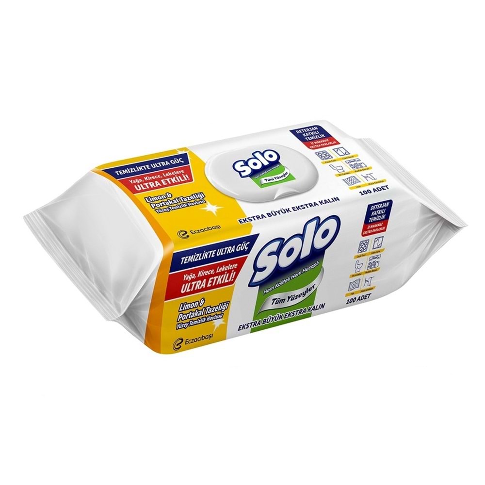 Solo Yüzey Temizlik Havlusu - Mendili 100 Yaprak Limon & Portakal Tazeliği (12 Li Set) 1200 Yaprak