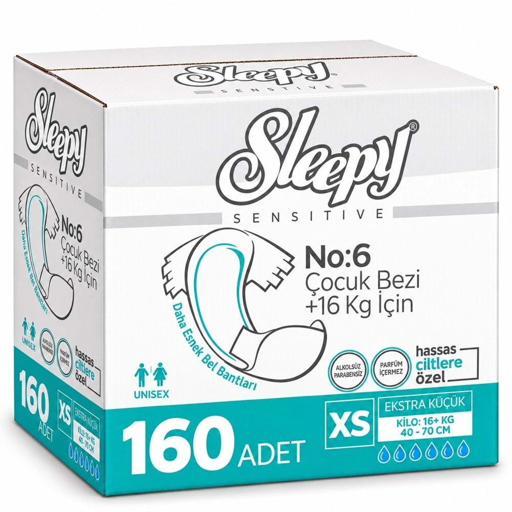 Sleepy Çocuk Bezi Bel Bantlı XS - Extra Küçük - Ekstra Küçük 160 Adet (16+ KG Bel Ölçüsü 40-70 CM)