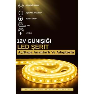 Silorien 2 Metre Günışığı Şerit LED Mutfak Dolabı Tezgah Üstü Adaptörlü Aç Kapa Düğmeli Tak Çalıştır
